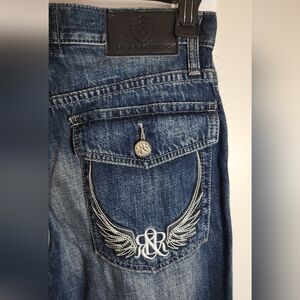Rock Republic 100% cotton Henley Jeans 32x30 medium wash embroidered pocket